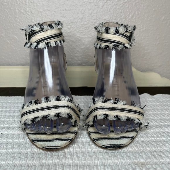 Sole Society So-Helgah Womens Block Heel Fringe Striped Ankle Strap Sandal 6M - Picture 2 of 9